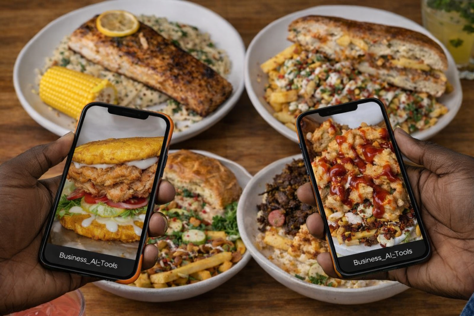 Customers ordering food via mobile app